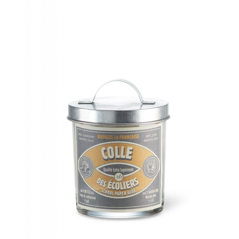 Scented Candle in Glass with Galvanised Lid 'School Paper glue'